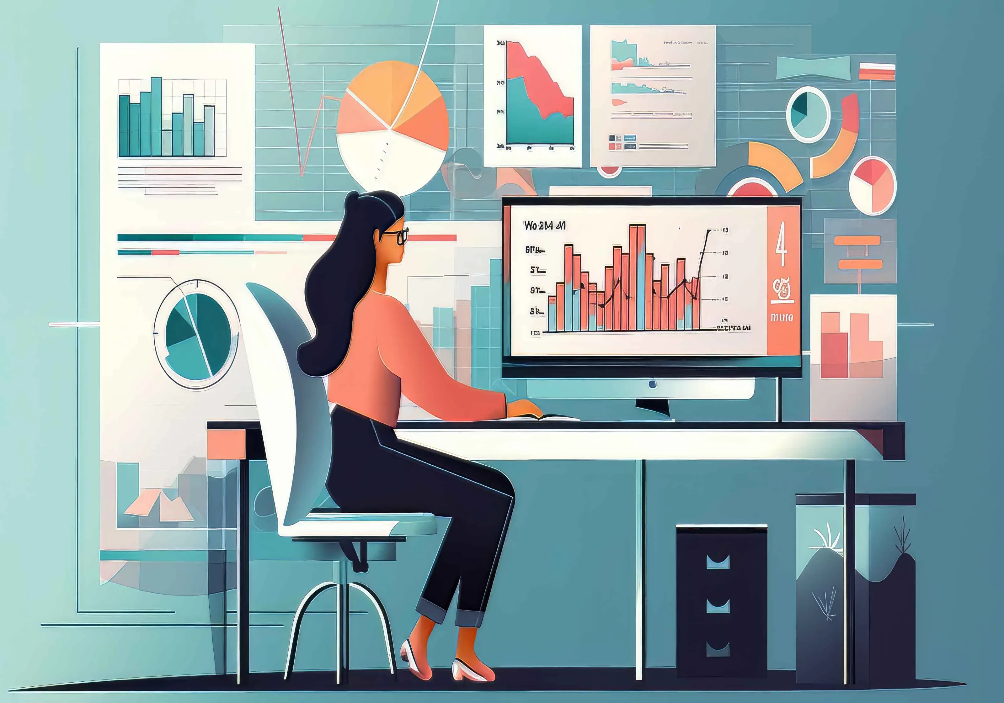 Person arbeitet am Schreibtisch mit Diagrammen und Laptop – Fokus auf Effizient beim Projektmanagement