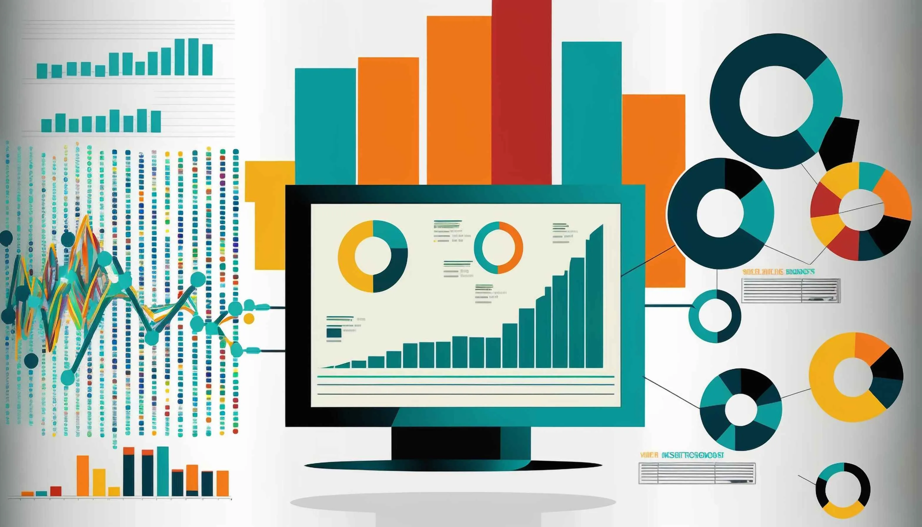 Monitor mit vielfältigen Diagrammen und Charts – Visualisierung von Projektdaten, KPIs und Business-Analysen.