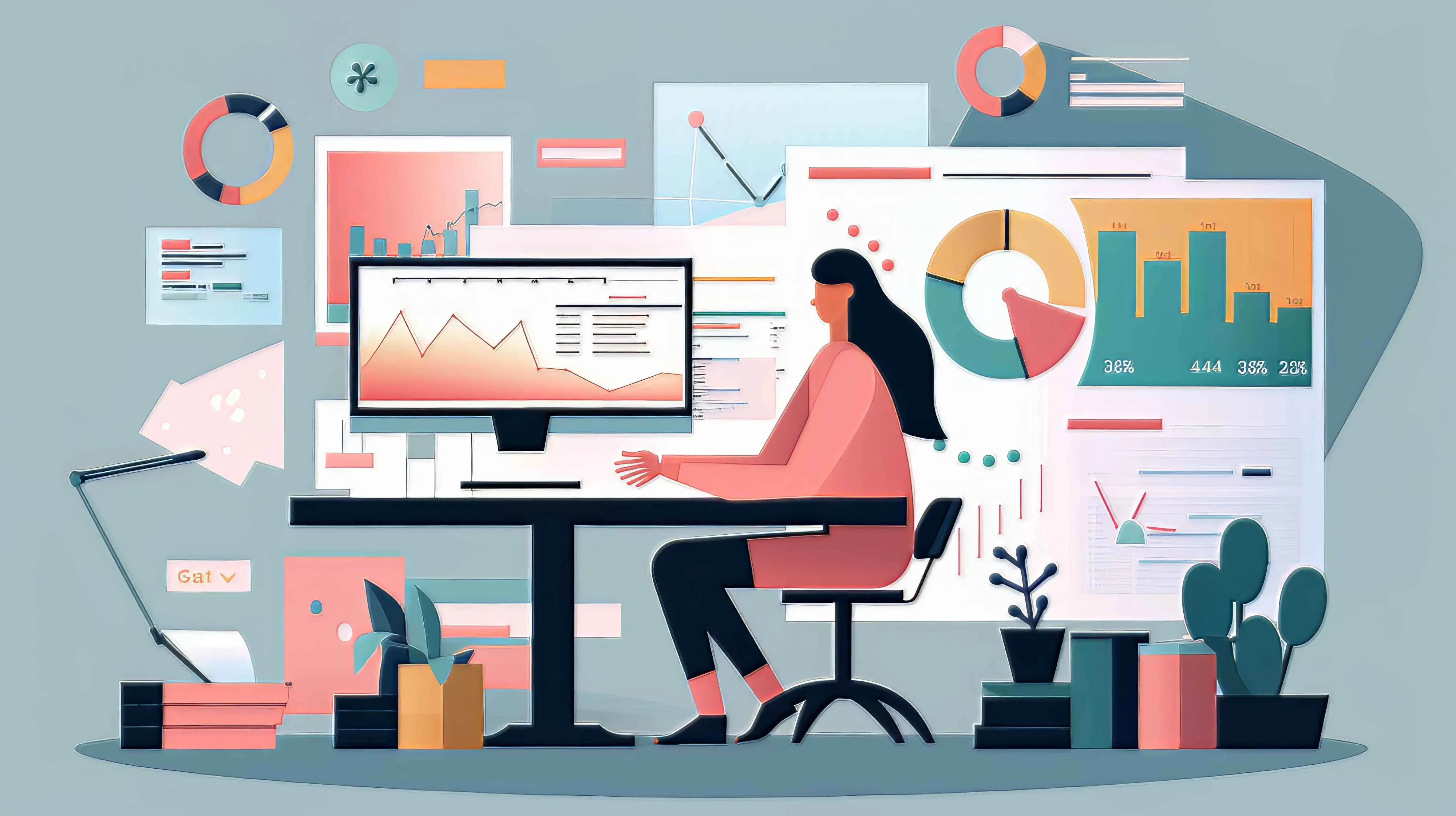 Person arbeitet am Schreibtisch mit Diagrammen und Laptop – Fokus auf Effizient beim Projektmanagement