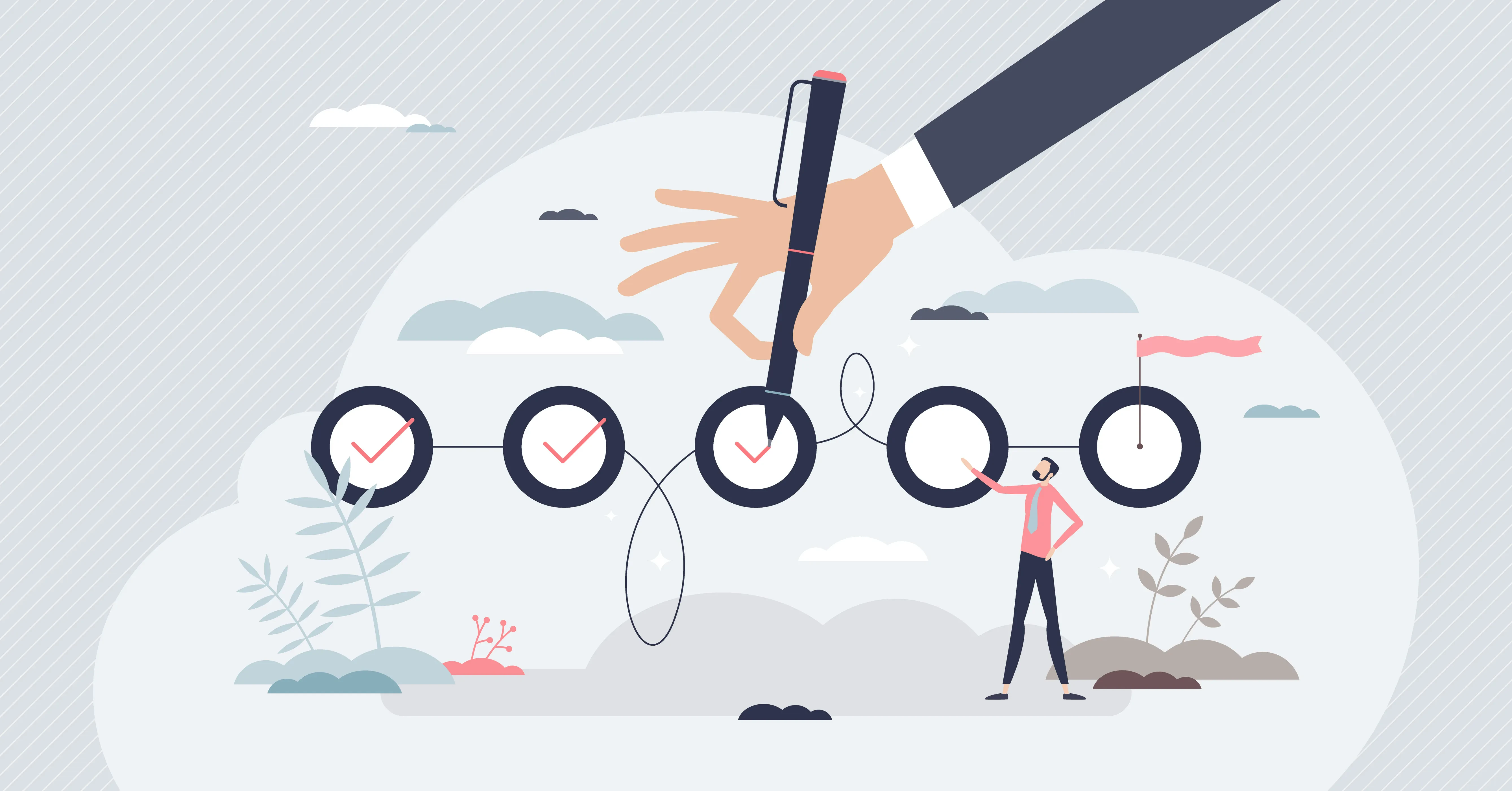 Darstellung von Checkliste die von einer Hand abgehakt wird.